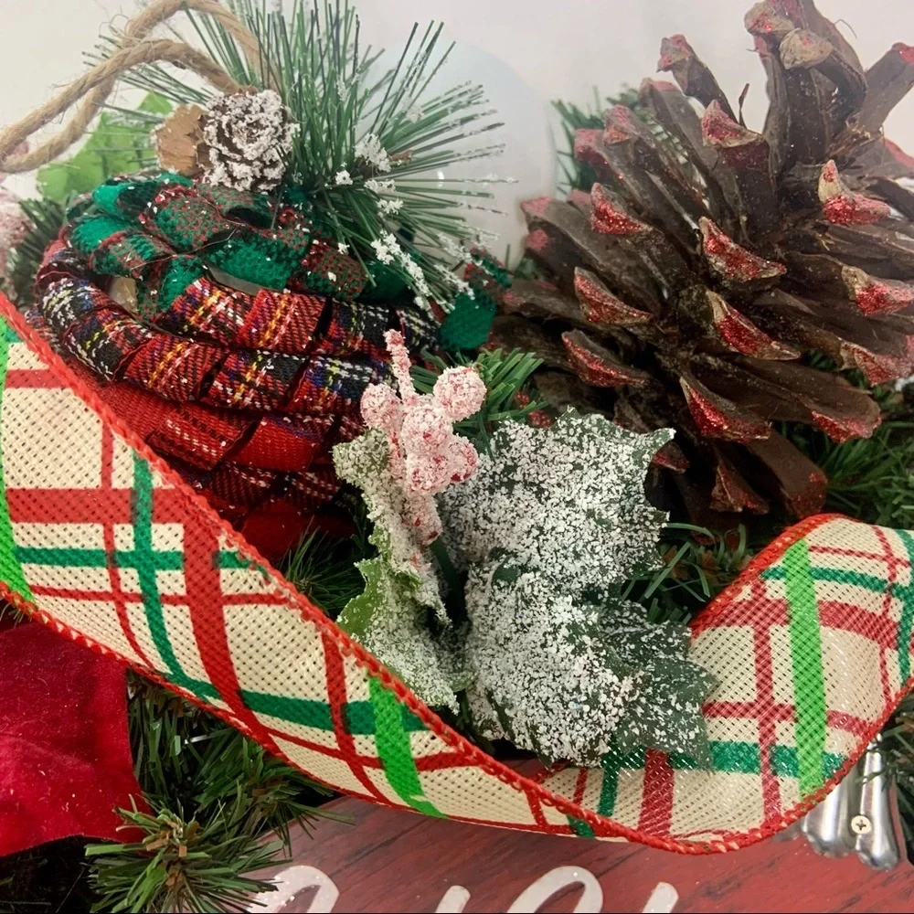New Floral Rustic Christmas Farmhouse Pine Wreath Red Truck Trees Sign